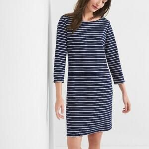 GAP Navy Striped Ponte Boatneck Dress SMALL Nautical 3/4 Sleeve Shift Zipper